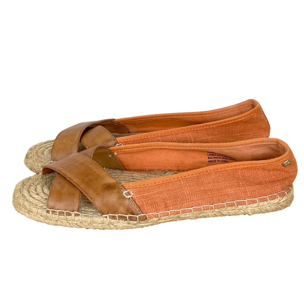 Tommy Bahama Women Orange Linen Leather Espadrille Sandals Size 6.5 Coastal Boho